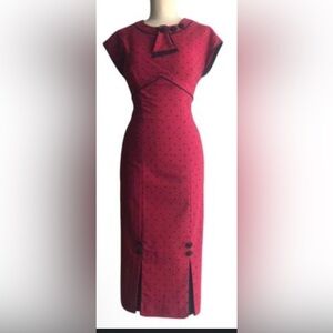 Dark red polka dot pinup wiggle dress 1x